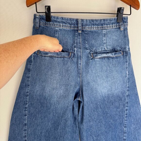 Free People We The Free Equinox Pleat Front Denim Extra Wide Leg Trouser Size 27 - Picture 7 of 10